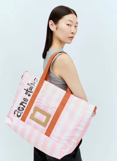 Acne Studios Striped Tote Bag In Pink