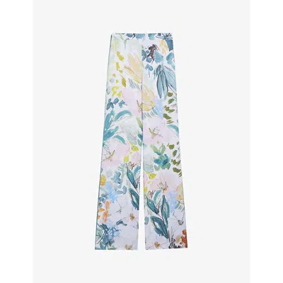 Ted Baker Womens Ivory Sarca Floral-print Wide-leg Woven Trousers