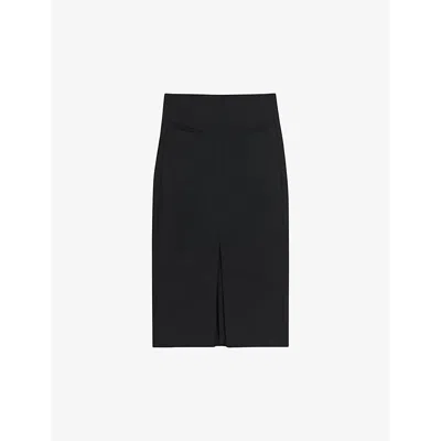 Ted Baker Womens Black Manabus Front-split Slim-fit Stretch-woven Midi Skirt