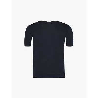 John Smedley Mens Black Belden Short-sleeve Cotton Knitted T-shirt