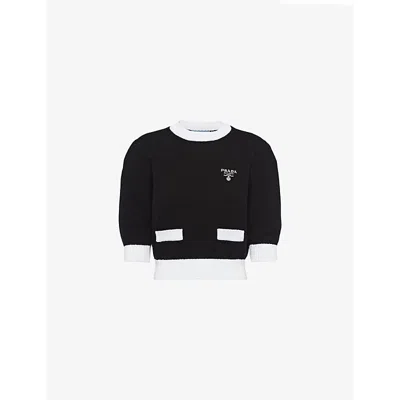 Prada Cotton Crew-neck Sweater In F0967 Nero Bianco