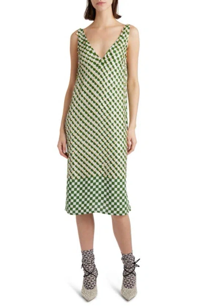 Dries Van Noten Debbie Embellished Checked Crepe Midi Dress In Green