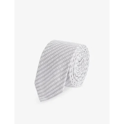 Thom Browne Mens Lt Grey Stripe-pattern Cotton Seersucker Tie In Neutral