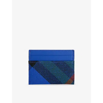 Burberry Knight Check-pattern Woven Card Holder In Blue