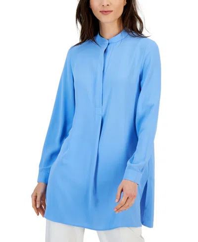 Anne Klein Women's Split-neck Long-sleeve Nehru Tunic In Shore Blue