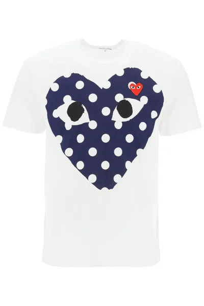 Comme Des Garçons Play Comme Des Garcons Play "polka Dot Heart Print T Shirt In Bianco