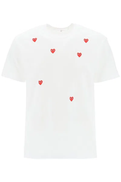 Comme Des Garçons Play Comme Des Garcons Play "round Neck T Shirt With Heart Pattern In Bianco