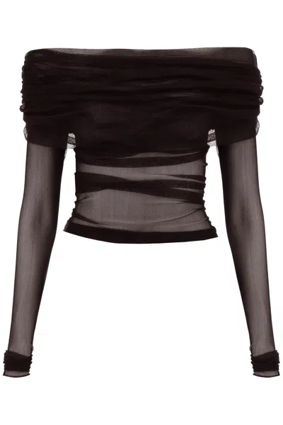 Christopher Esber Sheer Off-the-shoulder Silk Top In Nero