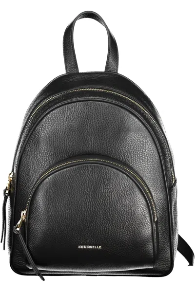 Coccinelle Black Leather Backpack In Blue