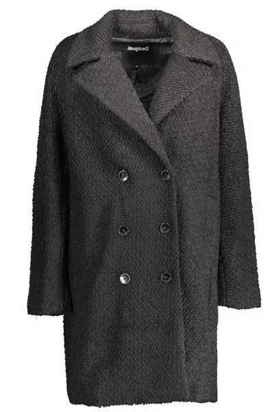 Desigual Chic Wool-blend Coat With Signature Women's Accents In Black