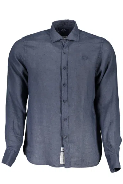La Martina Blue Linen Shirt In Gray