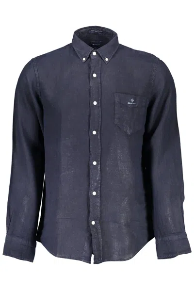 Gant Mens Regular Cotton Linen Shirt In 433 Evening Blue