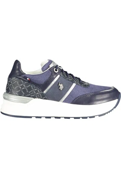 U.s. Polo Assn Blue Polyester Trainer In White