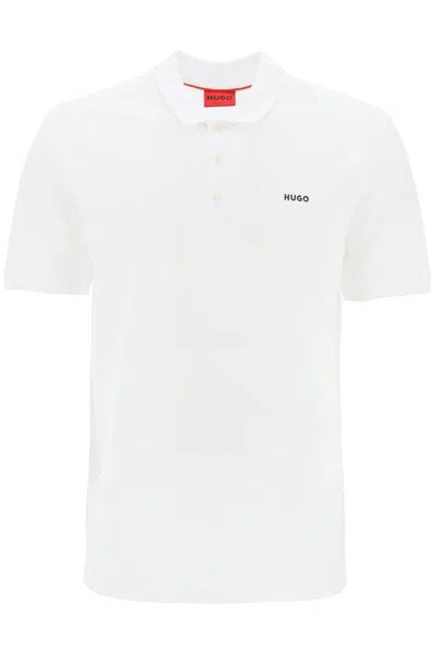 Hugo Cotton Piqué Donos Polo Shirt In Bianco