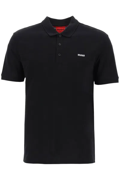 Hugo Cotton Piqué Donos Polo Shirt In Nero