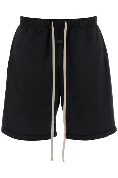 Fear Of God Logo Tag Cotton Shorts In Nero