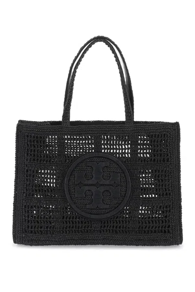 Tory Burch Ella Crochet Raffia Tote Bag In In Nero