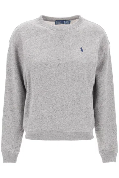 Polo Ralph Lauren Melange Gray Cotton Blend Sweatshirt In Grigio