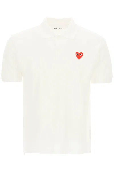 Comme Des Garçons Play Heart Polo Shirt In Bianco