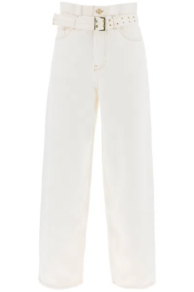 Ganni Jeans Paper Bag Con Cintura In Bianco