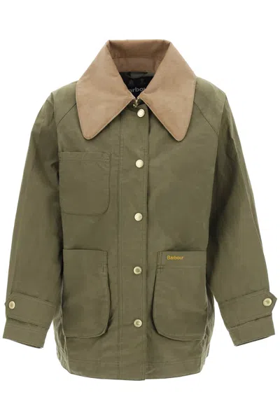 Barbour Hutton Corduroy-trimmed Coated-cotton Jacket In Verde