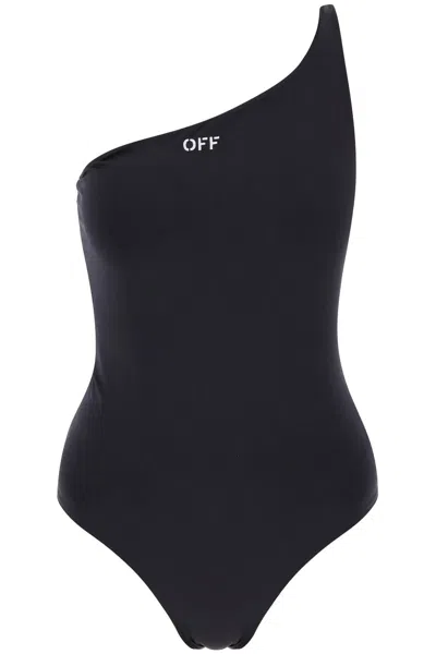 Off-white One-shoulder Swimsuit With Embroidered In Nero