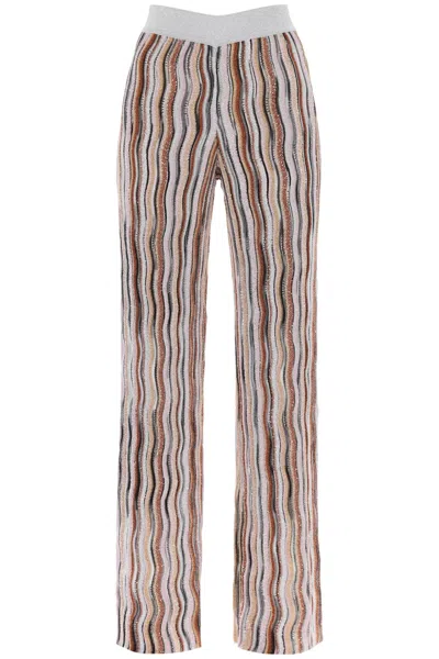 Missoni Sequined Knit Pants With Wavy Motif In Metallico