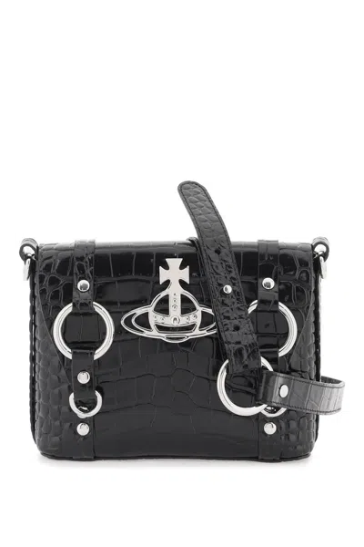Vivienne Westwood Smooth Leather Kim Shoulder Bag With Adjustable Strap. In Nero