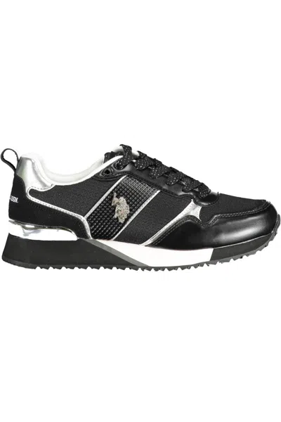 U.s. Polo Assn White Polyester Trainer In Black