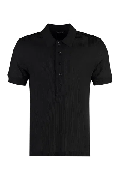 Tom Ford Slim-fit Ribbed-knit Polo Shirt In Black