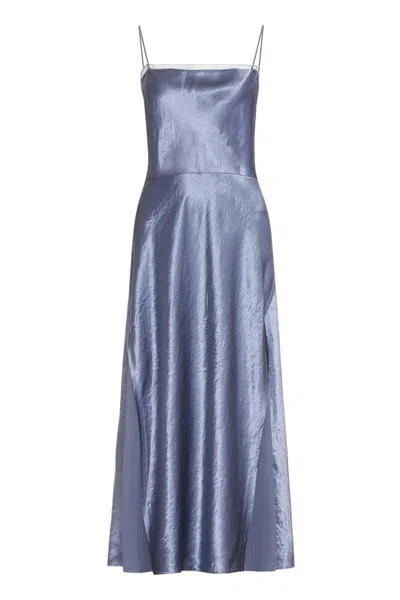 Vince Gray Satin Dress With Adjustable Straps And Contrasting Inserts For Women In Grey