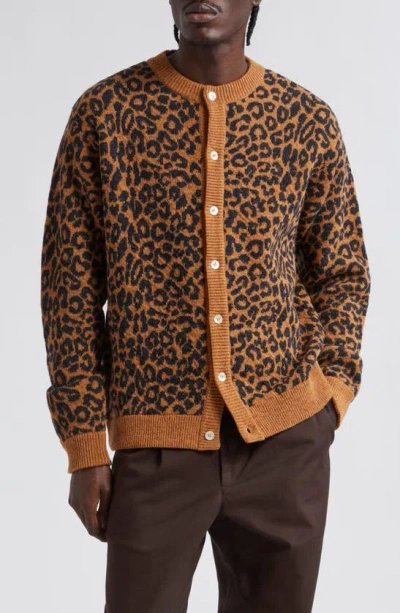 Noah Leopard Cardigan Jumper In Brown