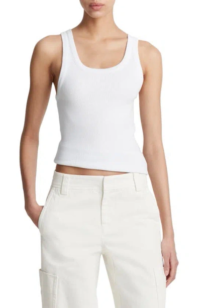 Vince Scoop-neck Ribbed Tank Top In Optic White