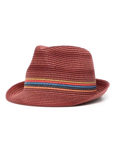 Paul Smith Lipodo Stripe-detail Straw Hat In Red