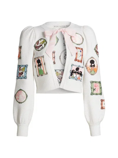 Alice And Olivia Women's Kitty Frame Staceface Wool-blend Cardigan In Soft White
