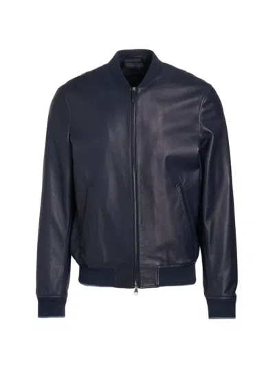 Brett Johnson Men's Varsity Leather Jacket In Navy