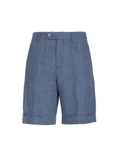 Brett Johnson Men's Pleated Linen Shorts In Denim