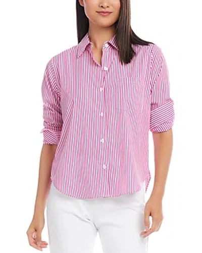 Karen Kane Stripe Ruched Sleeve Cotton Button-up Shirt