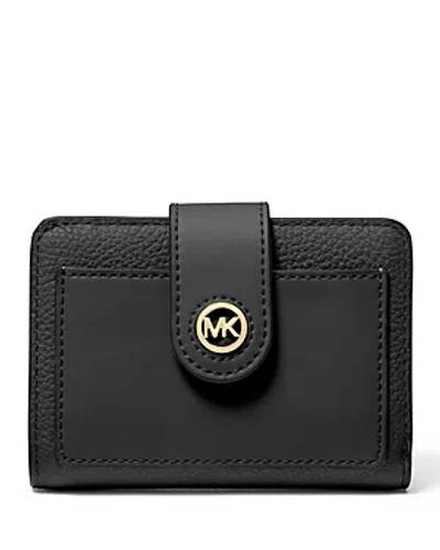Michael Kors Michael  Charm Small Tab Compact Pocket Wallet In Black