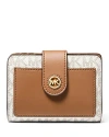 Michael Kors Michael  Charm Small Tab Compact Pocket Wallet In Vanilla/acorn
