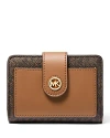 Michael Kors Michael  Charm Small Tab Compact Pocket Wallet In Brown/acorn