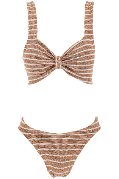 Hunza G . Striped Bonnie Bikini Set In 白色的