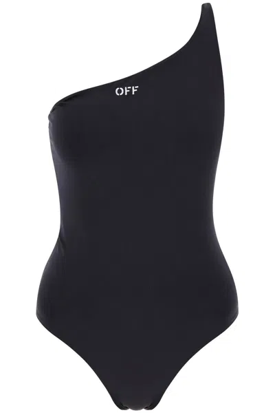 Off-white Off White One Shoulder Swimsuit With Embroidered In Black