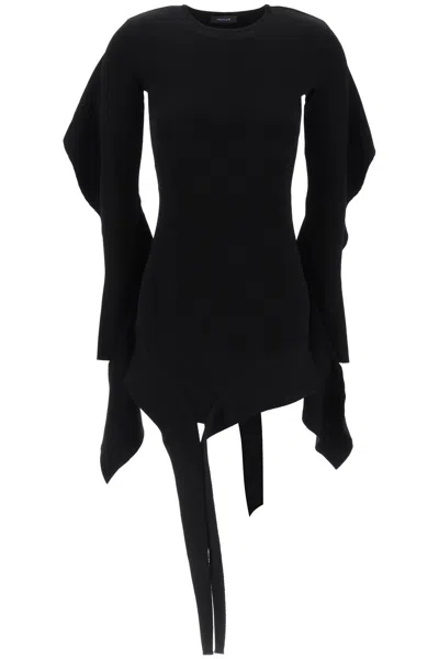 Mugler Short Asymmetric Dress In Black