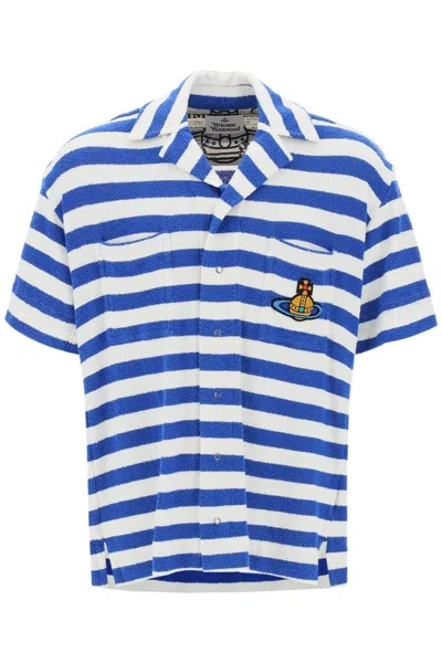 Vivienne Westwood Striped Knit Camp Shirt In White