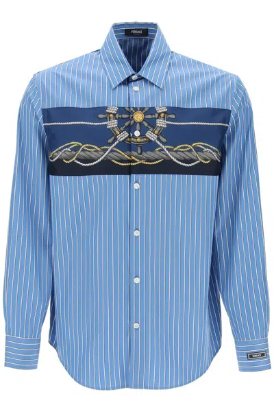 Versace Striped Shirt With  Insert In Light Blue