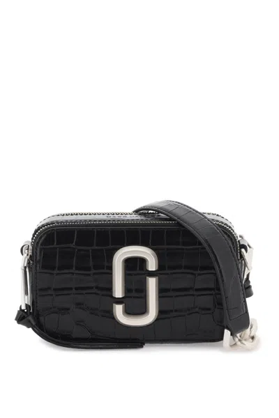 Marc Jacobs The Croc Embossed Shoulder Snapshot Bag In 黑色的