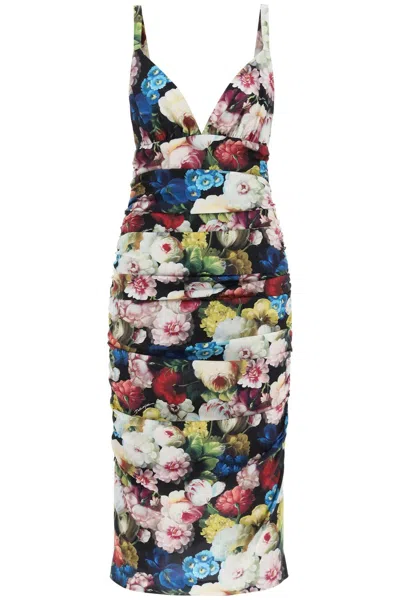 Dolce & Gabbana Nocturnal Flower Draped Midi Dress In 多色的