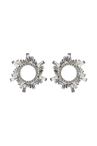 Amina Muaddi Silver Tone Begum Mini Crystal Earrings In 银