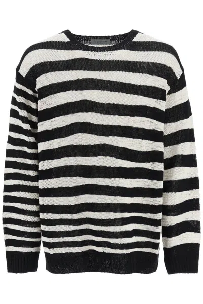 Yohji Yamamoto Striped Pure Cotton Sweater In 白色的